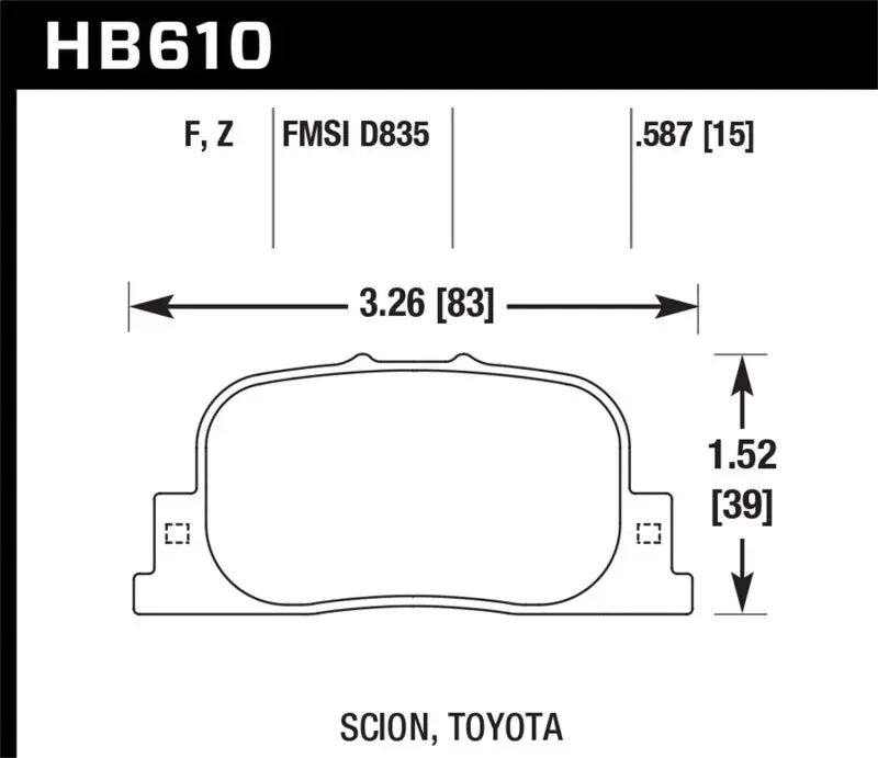 HAWK HAWKHB610F.587 05-09 Scion TC / 00-01 Lexus ES300 HPS Street Rear Brake Pads №4