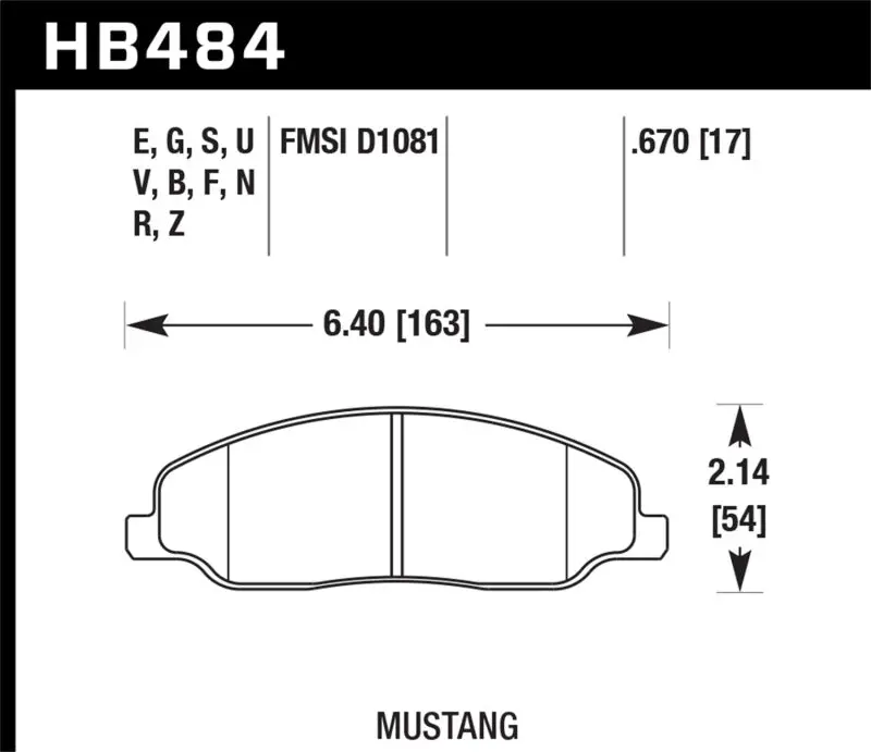 HAWK HAWKHB484F.670 05-10 Ford Mustang GT & V6 / 07-08 Shelby GT HPS Street Front Brake Pads