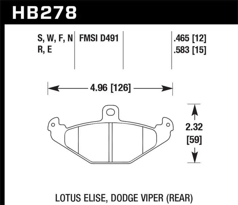 HAWK HAWKHB278N.465 05 Lotus Elise HP+ Street Rear Brake Pads