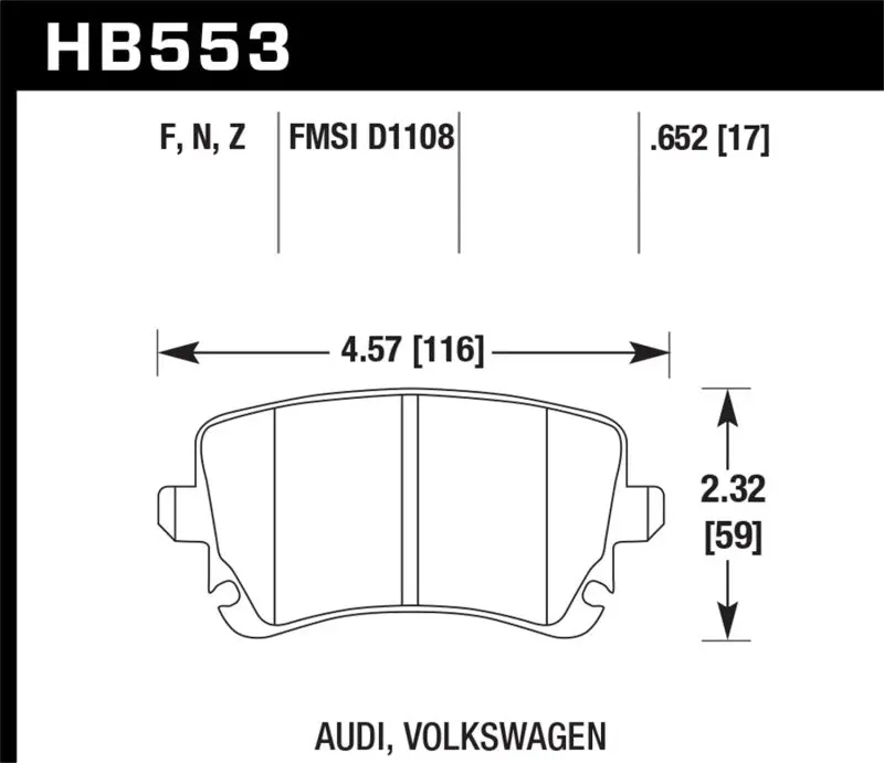 HAWK HAWKHB553F.652 06-07 Audi A6 Quattro / 03-04 RS6 / 04-08 S4 HPS Street Rear Brake Pads №1