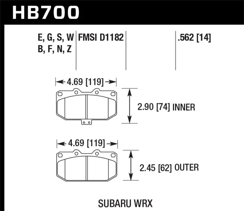 HAWK HAWKHB700E.562 06-07 Subaru WRX Blue 9012 Front Race Pads