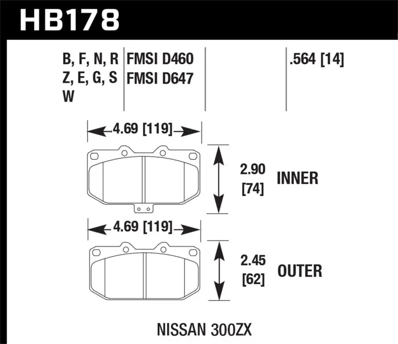 HAWK HAWKHB178E.564 06-07 WRX / 89-96 Nissan 300ZX / 89-93 Skyline GT-R Blue 9012 Front Race Pads №1