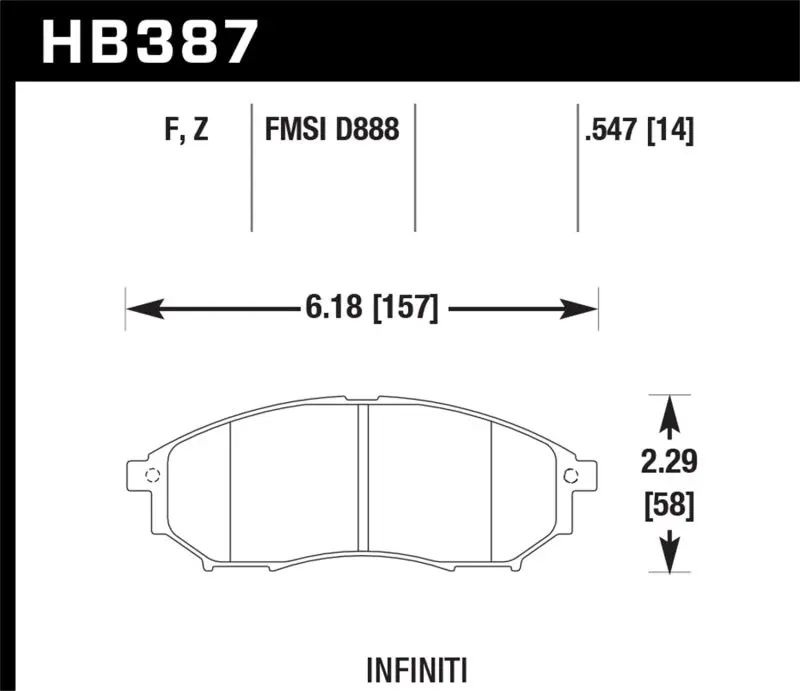 HAWK HAWKHB387Z.547 06-09 350z/ 05-08 G35 W/O Brembo Performance Ceramic Street Front Brake Pads