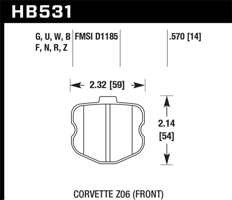 HAWK HAWKHB531Z.570 06-10 Chevy Corvette (OEM Pad Design) Front Ceramic Sreet Brake Pads