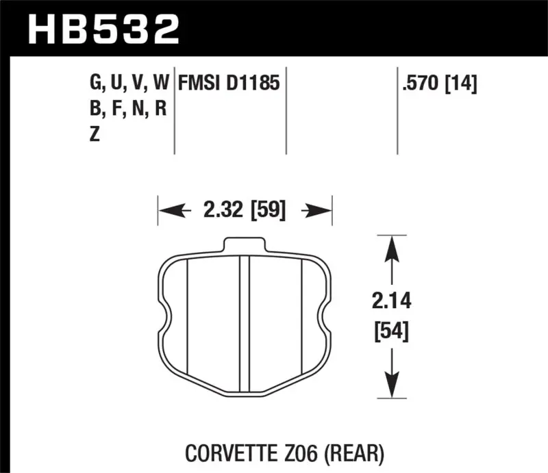 HAWK HAWKHB532Z.570 06-10 Chevy Corvette (OEM Pad Design) Rear Performance Ceramic Sreet Brake Pads