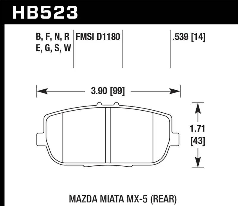 HAWK HAWKHB523W.539 06-10 Mazda Miata MX-5 DTC-30 Race Rear Brake Pads