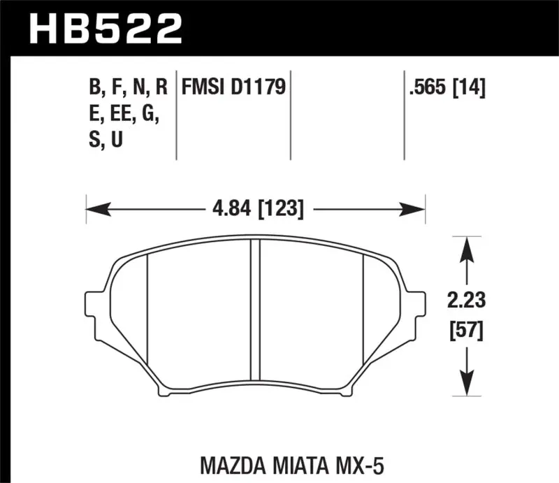 HAWK HAWKHB522F.565 06-10 Mazda Miata Mx-5 Front HPS Sreet Brake Pads №2