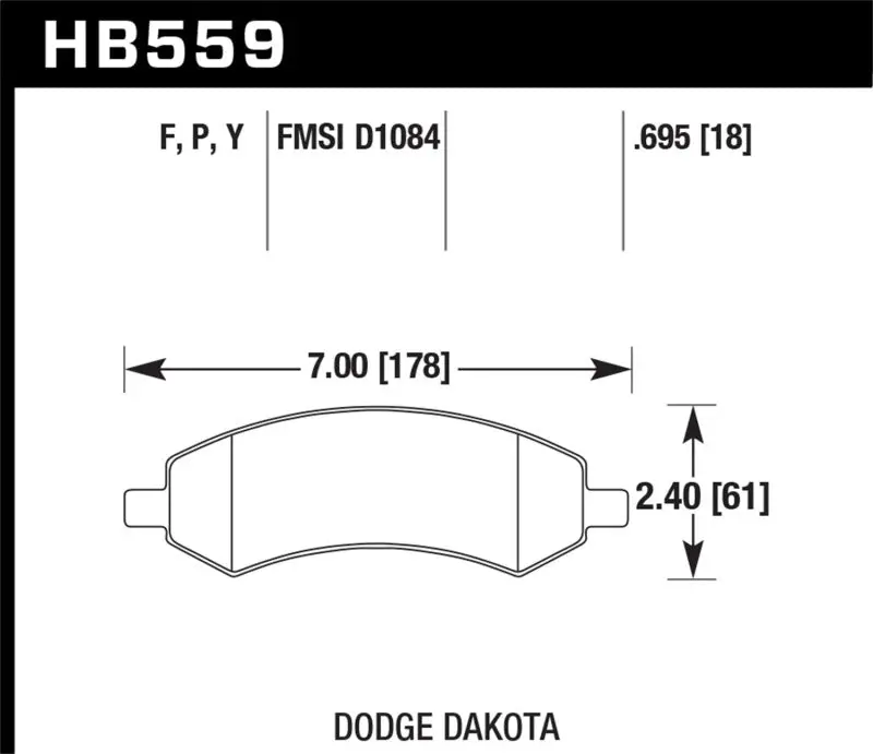 HAWK HAWKHB559P.695 06-16 Dodge RAM 1500 / 06-10 Mitsubishi Raider Super Duty Front Brake Pads №1