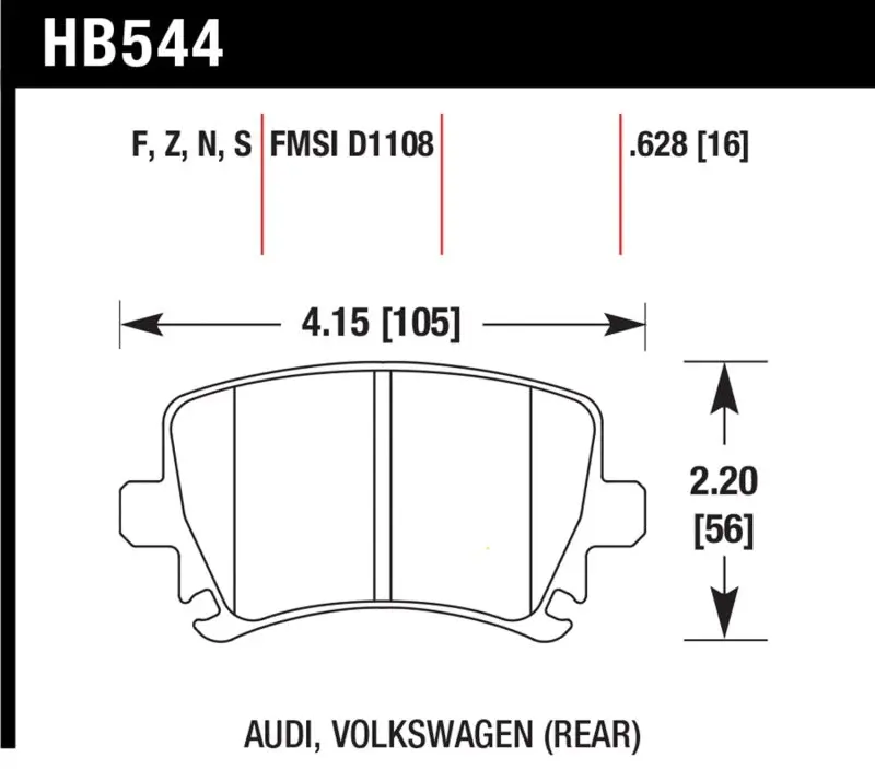 HAWK HAWKHB544N.628 06 Audi A6 Quattro Avant / 06-09 A6 Quattro HP+ Rear Brake Pads