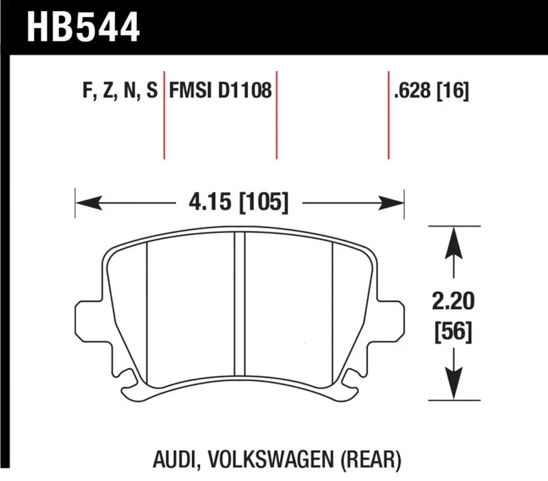 HAWK HAWKHB544N.628 06 Audi A6 Quattro Avant / 06-09 A6 Quattro HP+ Rear Brake Pads №2