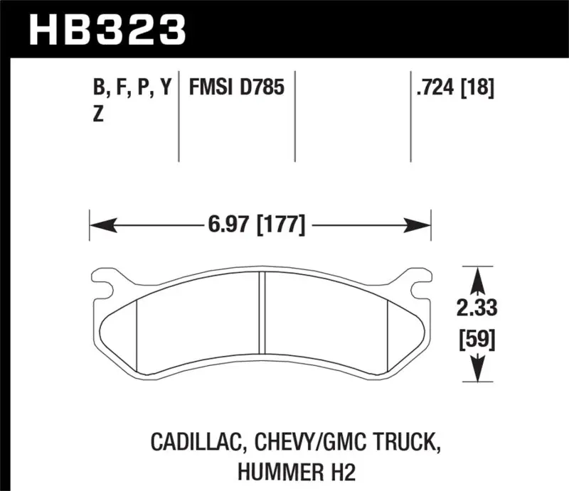 HAWK HAWKHB323P.724 06 Chevy Avalanche 2500 / GMC Truck / Hummer Super Duty Street Rear Brake Pads №1