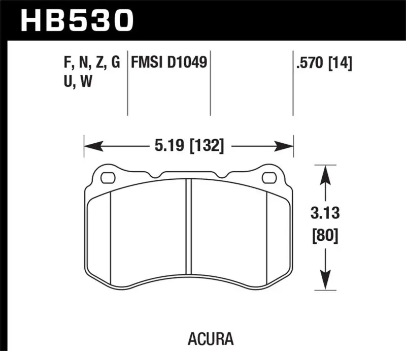 HAWK HAWKHB530F.570 07-08 Acura TL 3.5L / 04-08 TL 3.2L Type S HPS Street Front Brake Pads №2