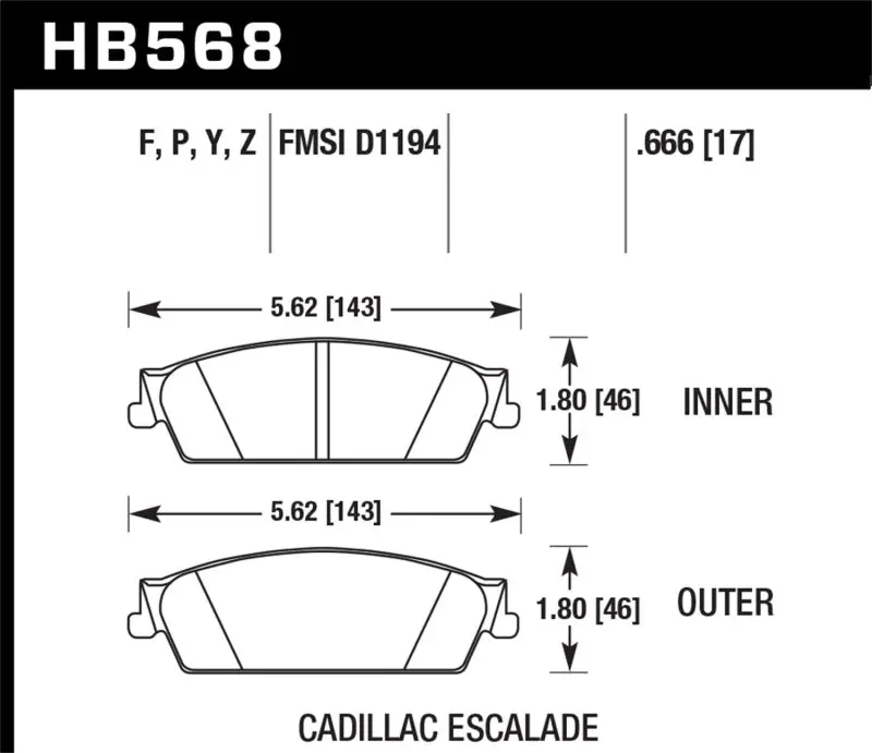 HAWK HAWKHB568P.666 07-08 Escalade 6.2 / 07-08 Avalanche Super Duty Rear Brake Pads