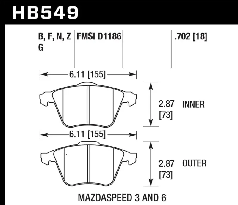 HAWK HAWKHB549N.702 07-08 Mazdaspeed3/06-07 Mazdaspeed6 HP+ Street Front Brake Pads №1