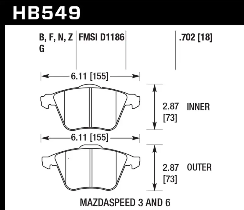 HAWK HAWKHB549N.702 07-08 Mazdaspeed3/06-07 Mazdaspeed6 HP+ Street Front Brake Pads №3