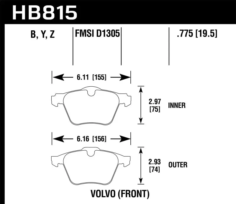 HAWK HAWKHB815B.775 07-16 Volvo S80 HPS 5.0 Front Brake Pads №1