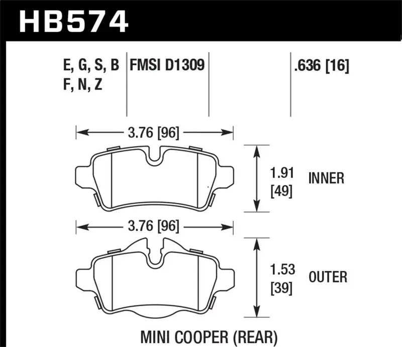 HAWK HAWKHB574G.636 07+ Mini Cooper DTC-60 Race Rear Brake Pads