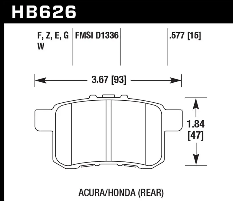 HAWK HAWKHB626F.577 08-10 Honda Accord 2.4L/3.0L/3.5L / 09-10 Acura TST 2.4L HPS Street Rear Brake Pads №1