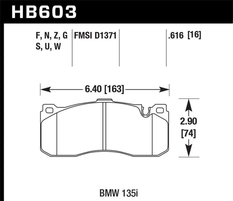 HAWK HAWKHB603B.616 08-13 BMW 1-Series HPS 5.0 Front Brake Pads №3