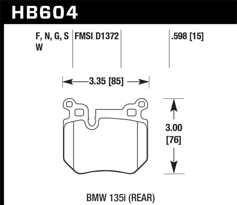 HAWK HAWKHB604B.598 08-13 BMW 135i HPS 5.0 Rear Brake Pads №1