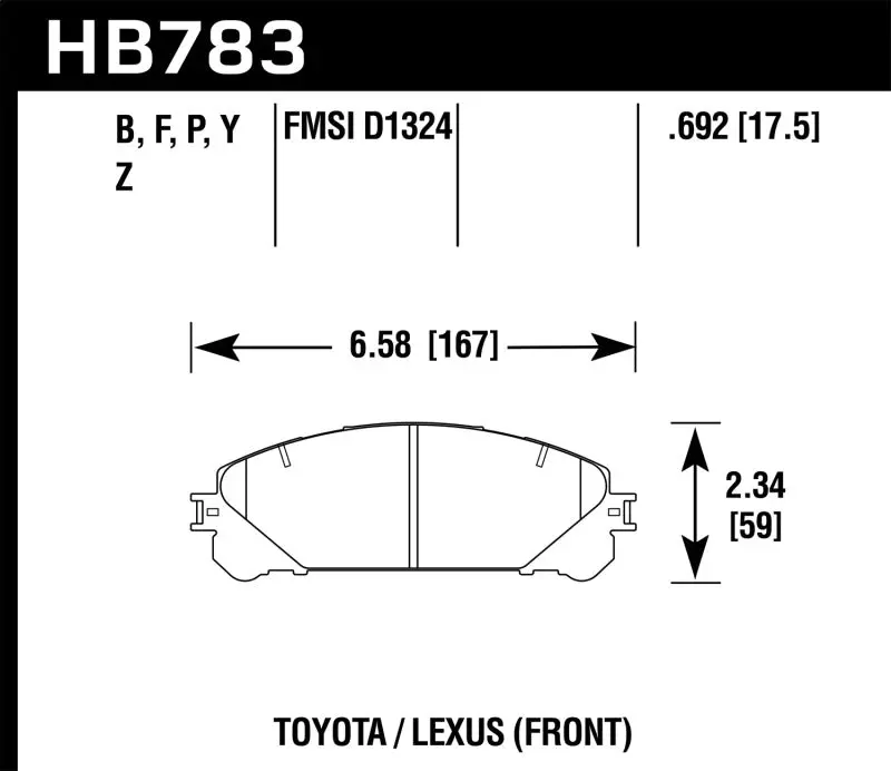 HAWK HAWKHB783Y.692 08-16 Toyota Highlander LTS Street Front Brake Pads