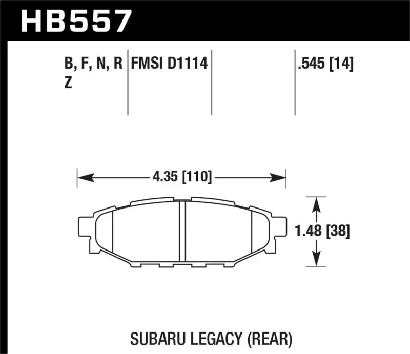 HAWK HAWKHB557Z.545 08 WRX Rear Performance Ceramic Street Brake Pads