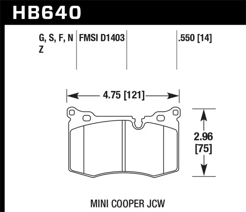 HAWK HAWKHB640N.550 09-10 Mini Cooper HP+ Autocross Front Brake Pads