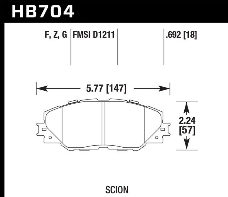 HAWK HAWKHB704F.692 09-10 Pontiac Vibe 2.4L / 11-12 Scion TC HPS Front Street Brake Pads №4