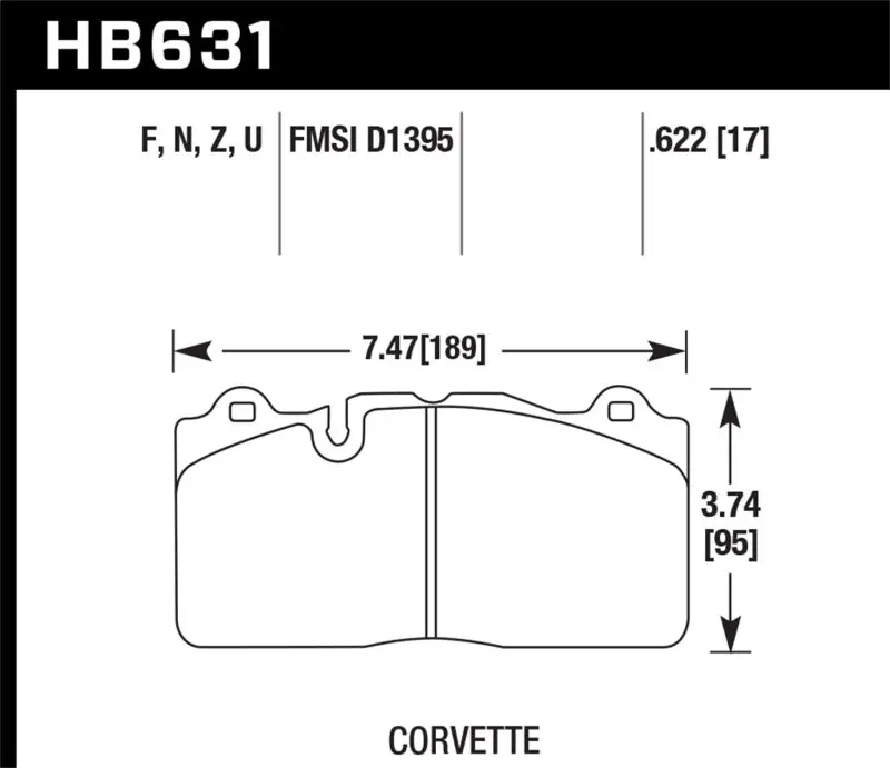 HAWK HAWKHB631B.622 09-11 Corvette Z06/09-13 0ZR-1 (W/Carbon Ceramic Brakes & Iron Rotors) Front HPS 5.0 Brake Pads