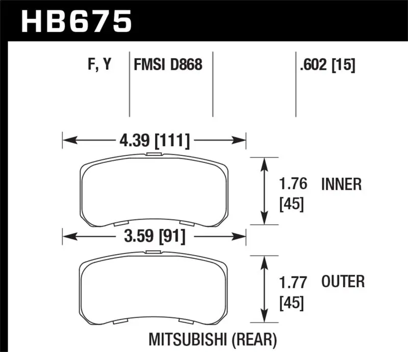 HAWK HAWKHB675F.602 09+ Mitsubishi Lancer Ralliart / 08+ Lancer GTS HPS Street Rear Brake Pads №2