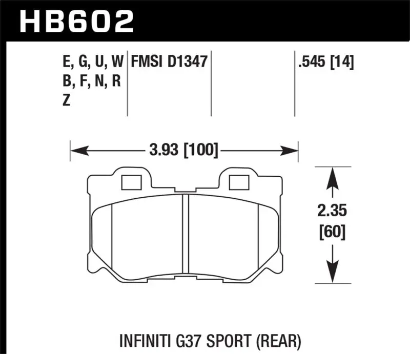 HAWK HAWKHB602G.545 10-11 Infiniti FX50 / 09-10 G37 / 09-10 Nissan 370Z DTC-60 Race Rear Brake Pads №1