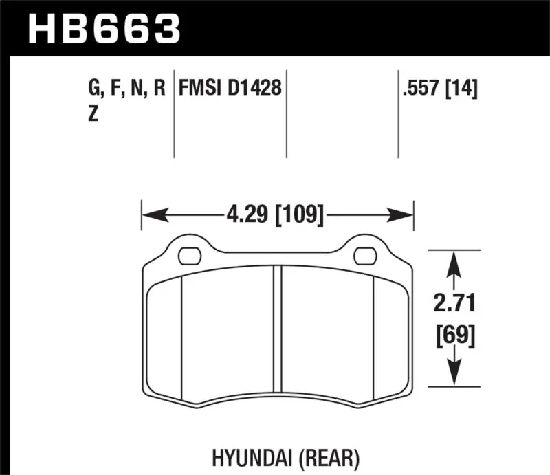 HAWK HAWKHB663N.557 10 Hyundai Genesis Coupe (Track W/ Brembo Brakes) HP+ Autocross 14mm Rear Brake Pads №1