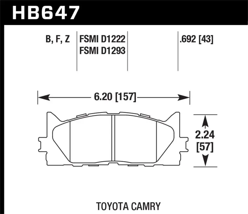 HAWK HAWKHB647F.692 10 Lexus ES350 / 07-11 Toyota Camry SE/XLE HPS Street Front Brake Pads №2