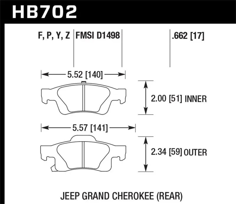 HAWK HAWKHB702F.662 11-12 Dodge Durango / 11-12 Jeep Grand Cherokee HPS Rear Street Brake Pads №2