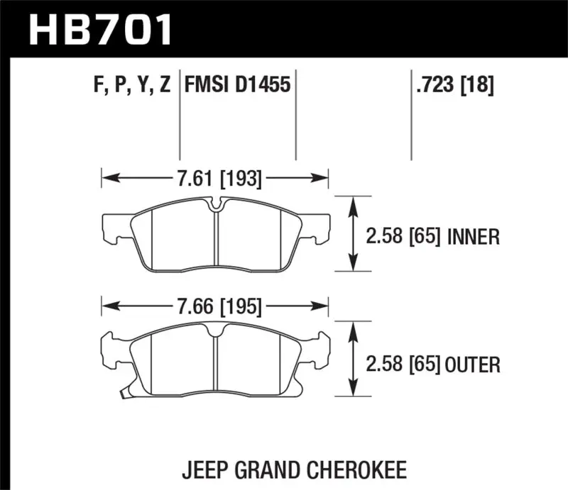 HAWK HAWKHB701Y.723 11-12 Dodge Durango / 11-12 Jeep Grand Cherokee LTS Front Street Brake Pads №1