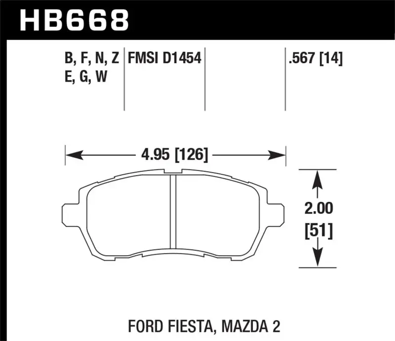 HAWK HAWKHB668G.567 11-12 Ford Fiesta S/SE/SEL / 11-12 Mazda 2 Sport/Touring DTC-60 Front Race Brake Pads №1