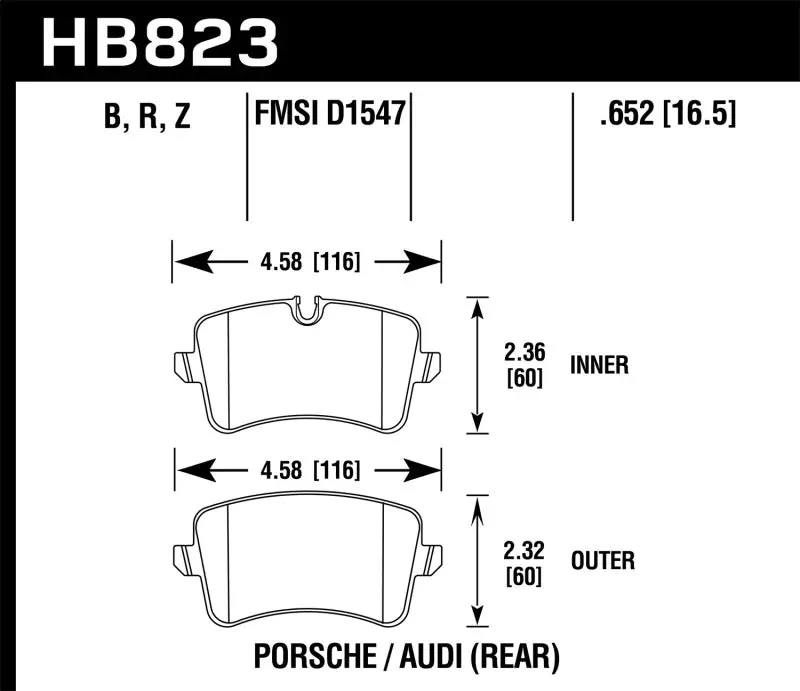 HAWK HAWKHB823B.652 11-18 Audi A8 Quattro HPS 5.0 Rear Brake Pads №2