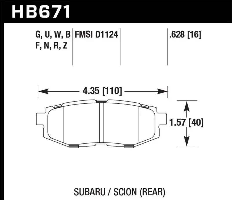 HAWK HAWKHB671F.628 11+ Subaru Legacy GT HPS Street Rear Brake Pads №2