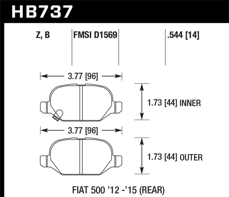 HAWK HAWKHB737B.544 12-15 Fiat 500 Abarth Rear HPS 5.0 Brake Pads №1