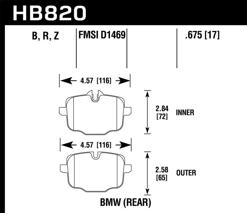 HAWK HAWKHB820B.675 12-17 BMW M6 / 14-17 BMW M6 Gran Coupe / 13-16 BMW M5 HPS 5.0 Rear Brake Pads №1