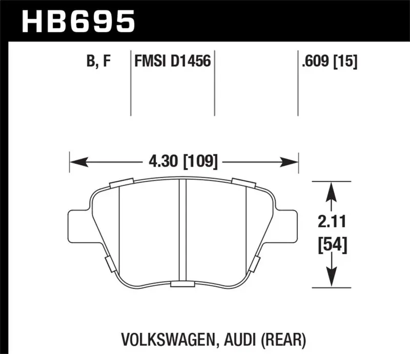 HAWK HAWKHB695F.609 12 Audi A3 / 11-12 VW Golf GTI/Jetta S/Jetta SE/Jetta SEL/Jetta TDI HPS Street Rear Brake Pads №2