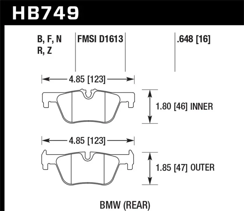 HAWK HAWKHB749F.648 13-14 BMW 328i/328i XDrive / 2014 428i/428i XDrive HPS Rear Brake Pads