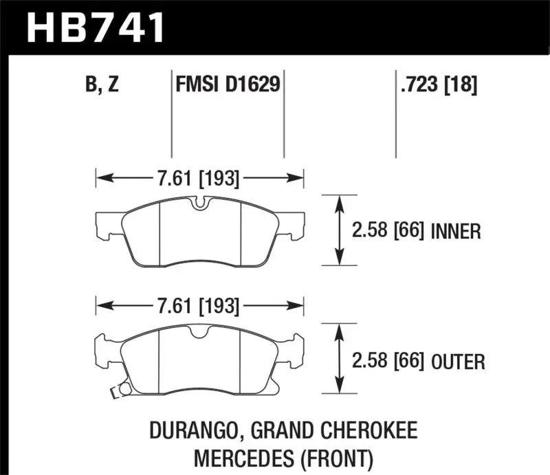 HAWK HAWKHB741B.723 13-15 Mercedes-Benz GL350/450 12-15 ML350 2015 ML250 HPS 5.0 Front Brake Pads