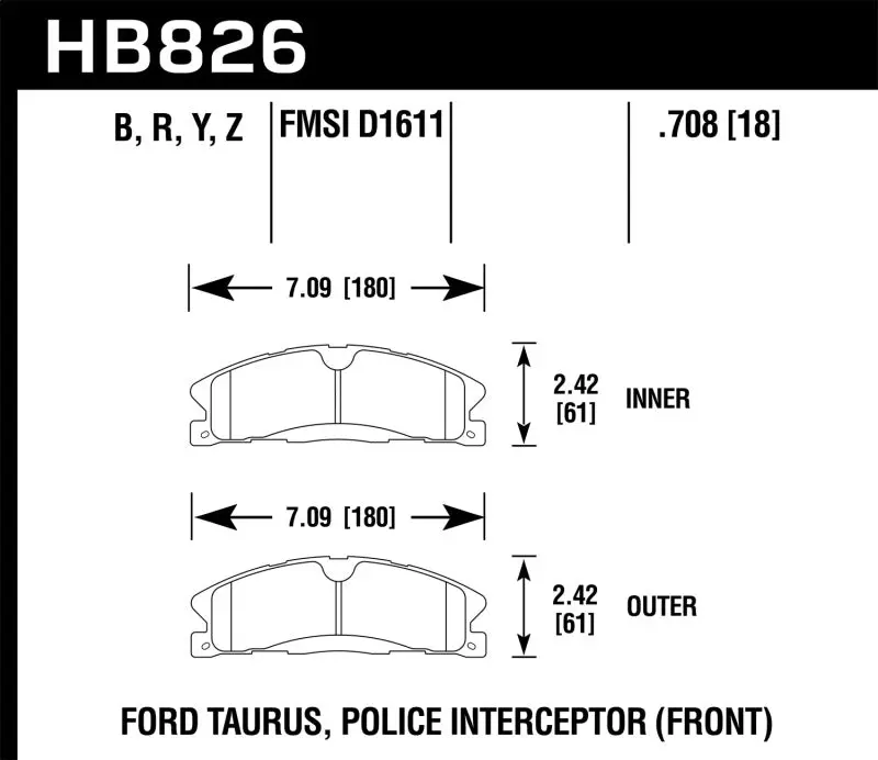 HAWK HAWKHB826B.708 13-16 Ford Taurus SHO / 13-16 Lincoln MKS HPS 5.0 Front Brake Pads №1