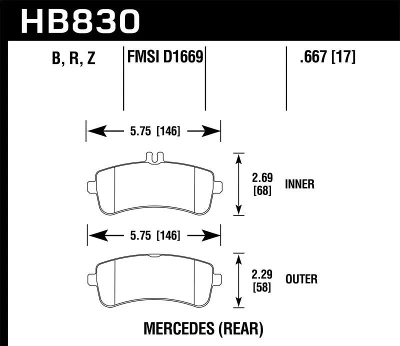 HAWK HAWKHB830Z.667 13-16 Mercedes-Benz SL63 AMG/SL65 AMG Perfromance Ceramic Street Rear Brake Pads №1