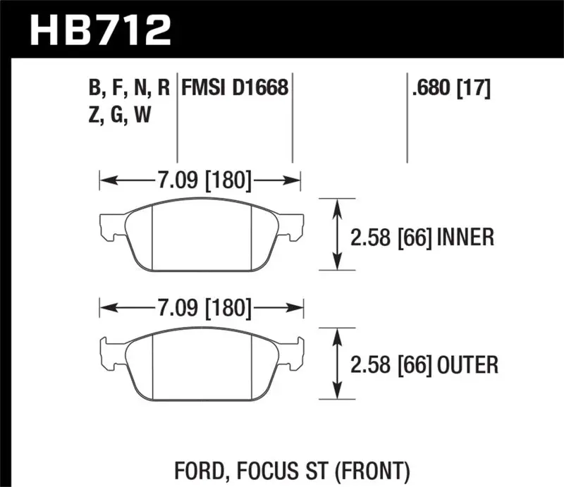 HAWK HAWKHB712F.680 13 Ford Focus HPS Front Street Brake Pads №2