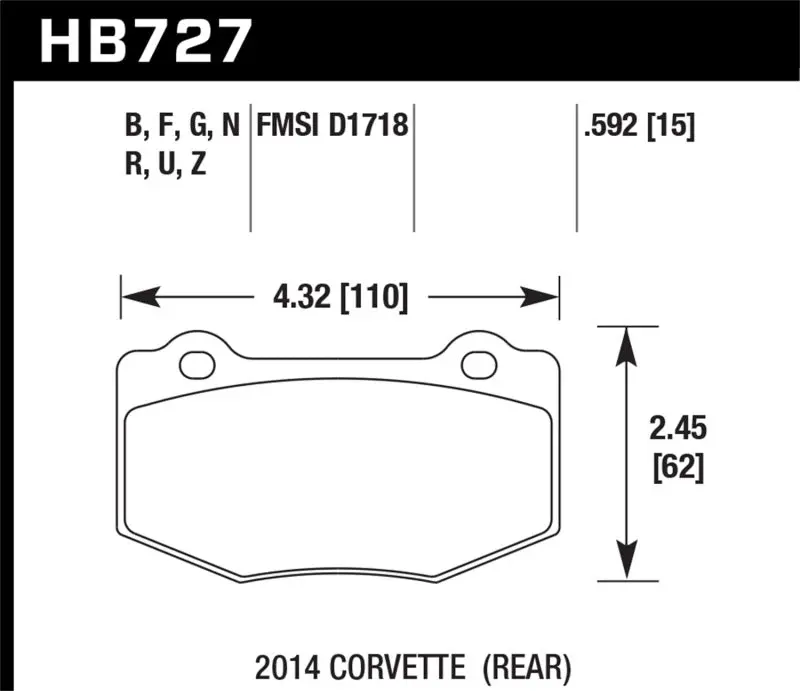 HAWK HAWKHB727N.592 14-15 Chevrolet Corvette Stingray Z51 (W/ J55 Brake Package) HP+ Street Rear Brake Pads №1