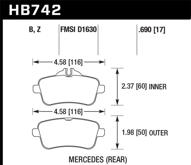 HAWK HAWKHB742Z.690 14-15 Mercedes M Class / 12-13 Mercedes ML350 Performance Ceramic Rear Brake Pads