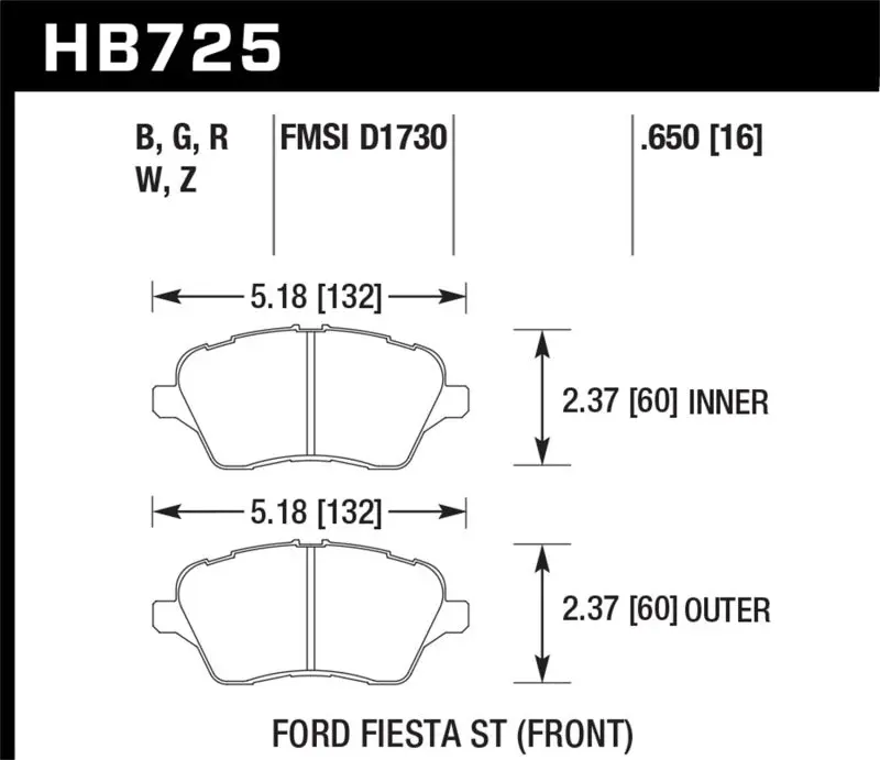 HAWK HAWKHB725N.650 14-16 Ford Fiesta ST HP+ Street Front Brake Pads №1