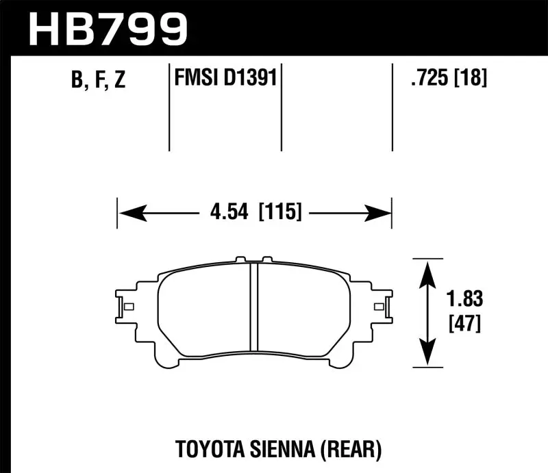 HAWK HAWKHB799B.597 14-16 Toyota Highlander HPS 5.0 Rear Brake Pads №3